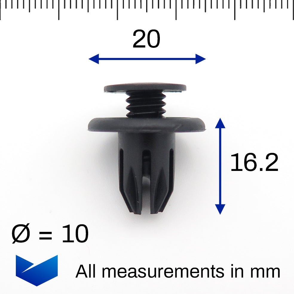 Screw Fit Plastic Rivet, 10mm Hole, 20mm Collar, Black - image 2