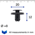 Push Fit Plastic Rivet, 8mm Hole, Black - image 2