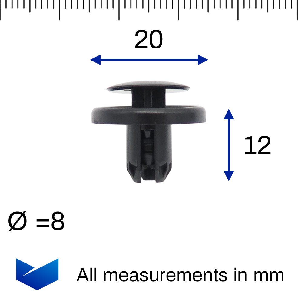 Push Fit Plastic Rivet, 8mm Hole, Black - image 2