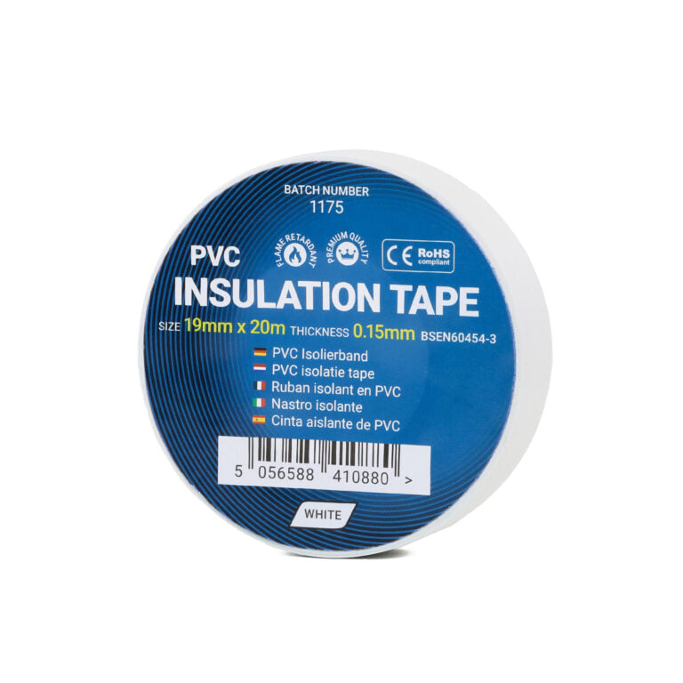 19mm x 20m White PVC Insulation Tape - 1 Roll