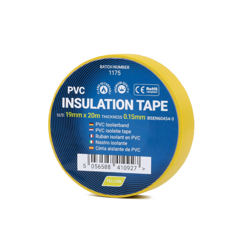 19mm x 20m Yellow PVC Insulation Tape - 1 Roll